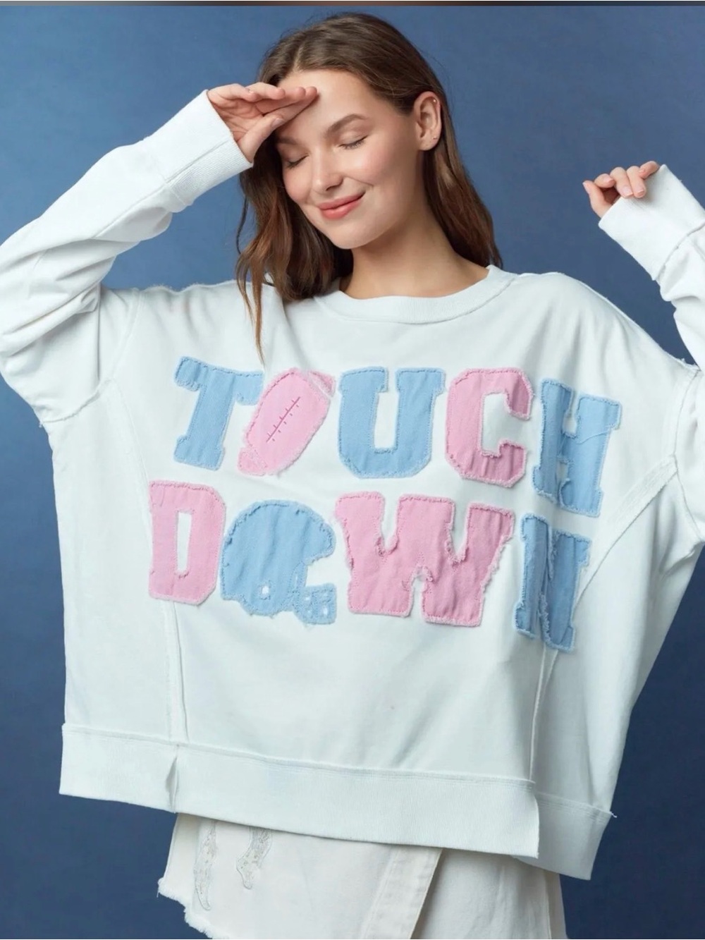 New oversize peach love football touchdown small medium large sweatshirt